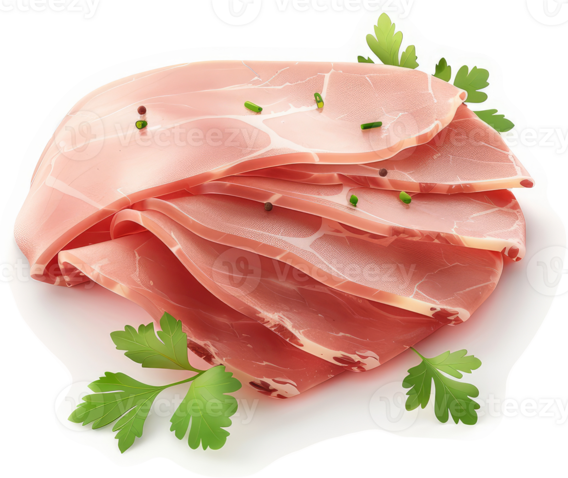 Sliced ham, perfectly arranged, ready to eat. png