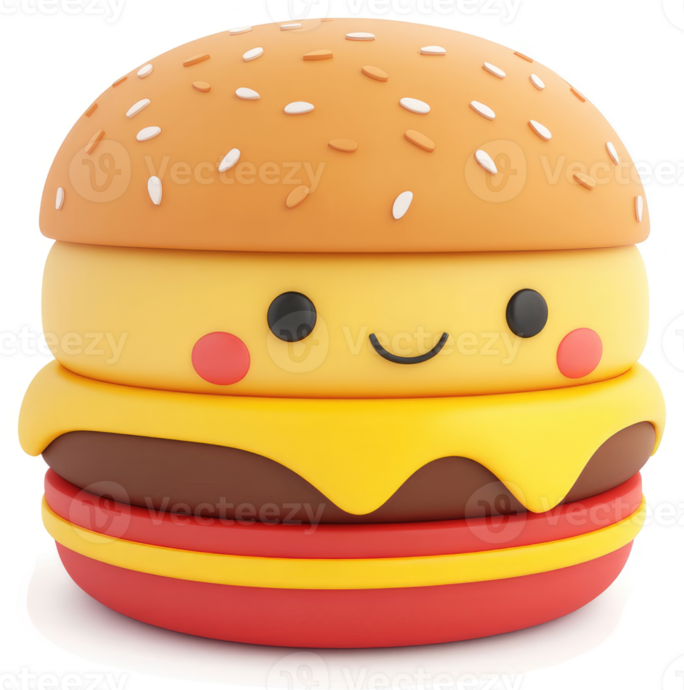 Cute cartoon hamburger with a friendly face. png