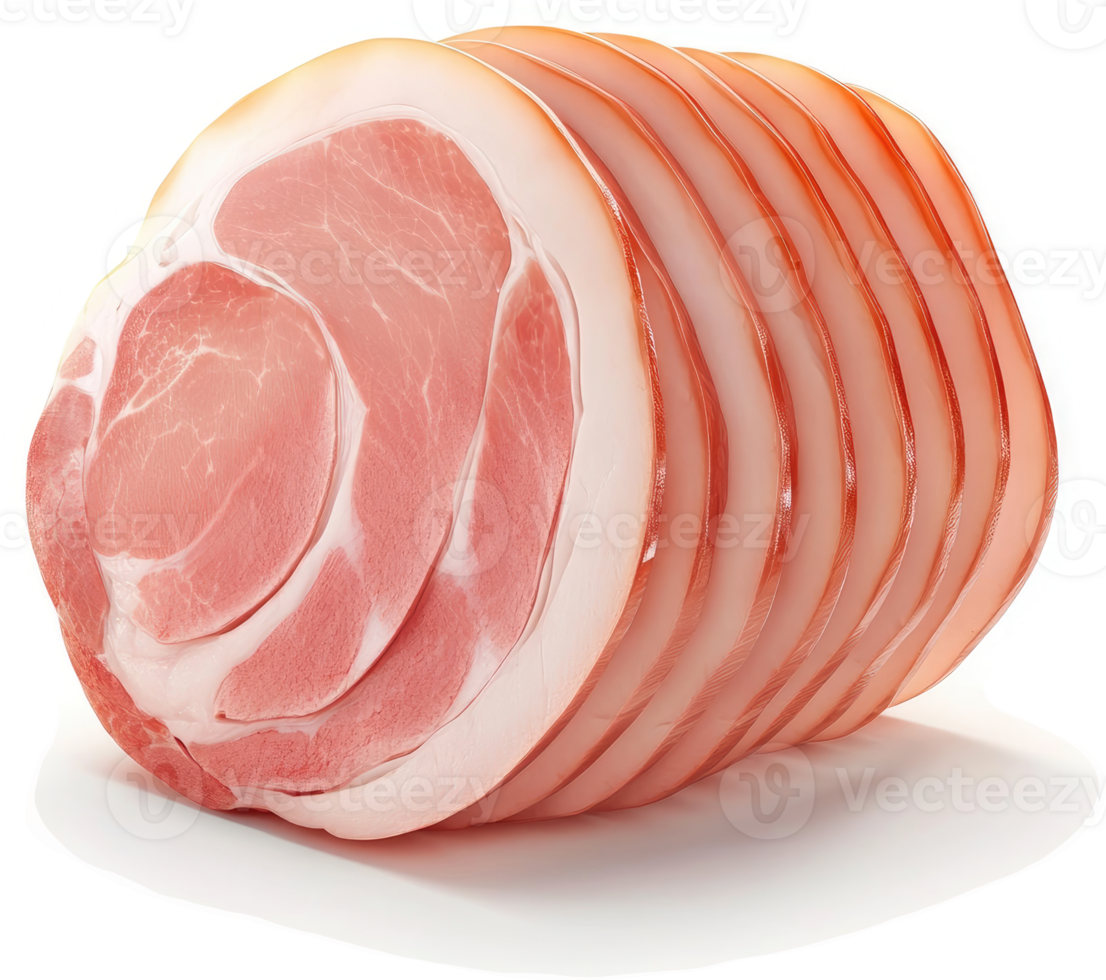 Sliced cured pork loin, ready for cooking. png