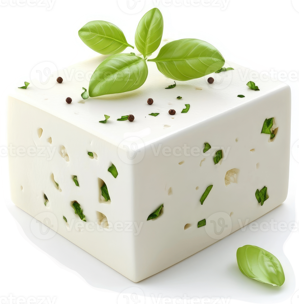 Fresh, cubed feta cheese with herbs and spices. png