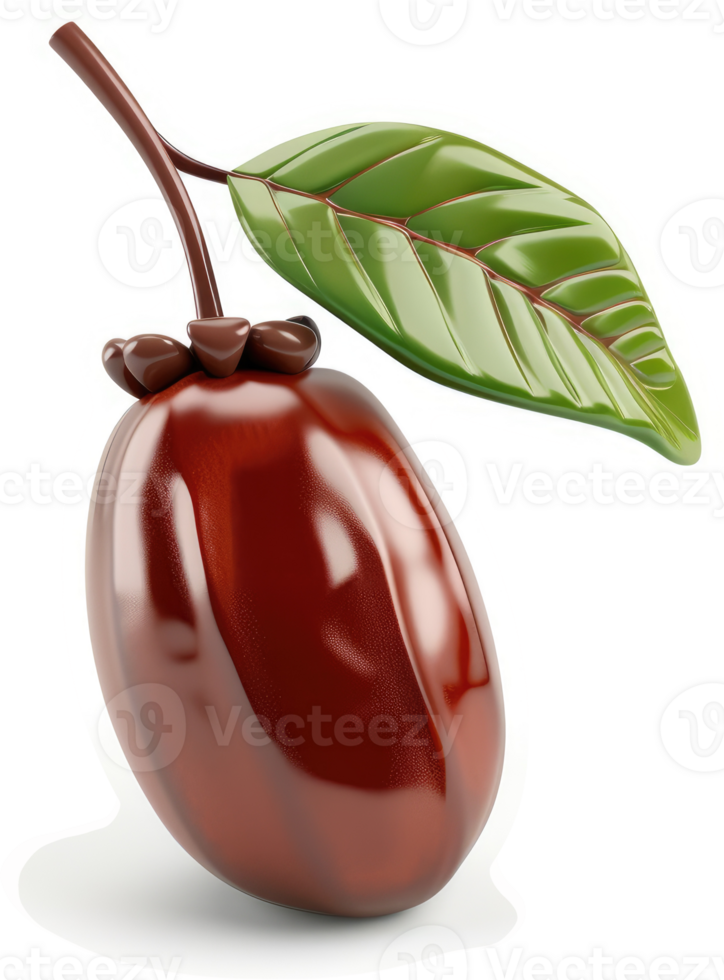 Glossy, maroon-colored fruit with a leaf. png