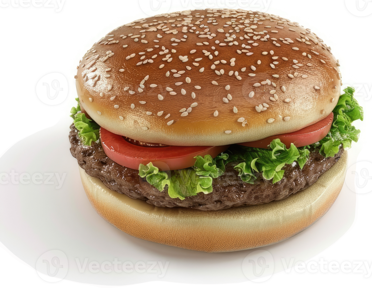A delicious, whole, beef burger on a plate. png