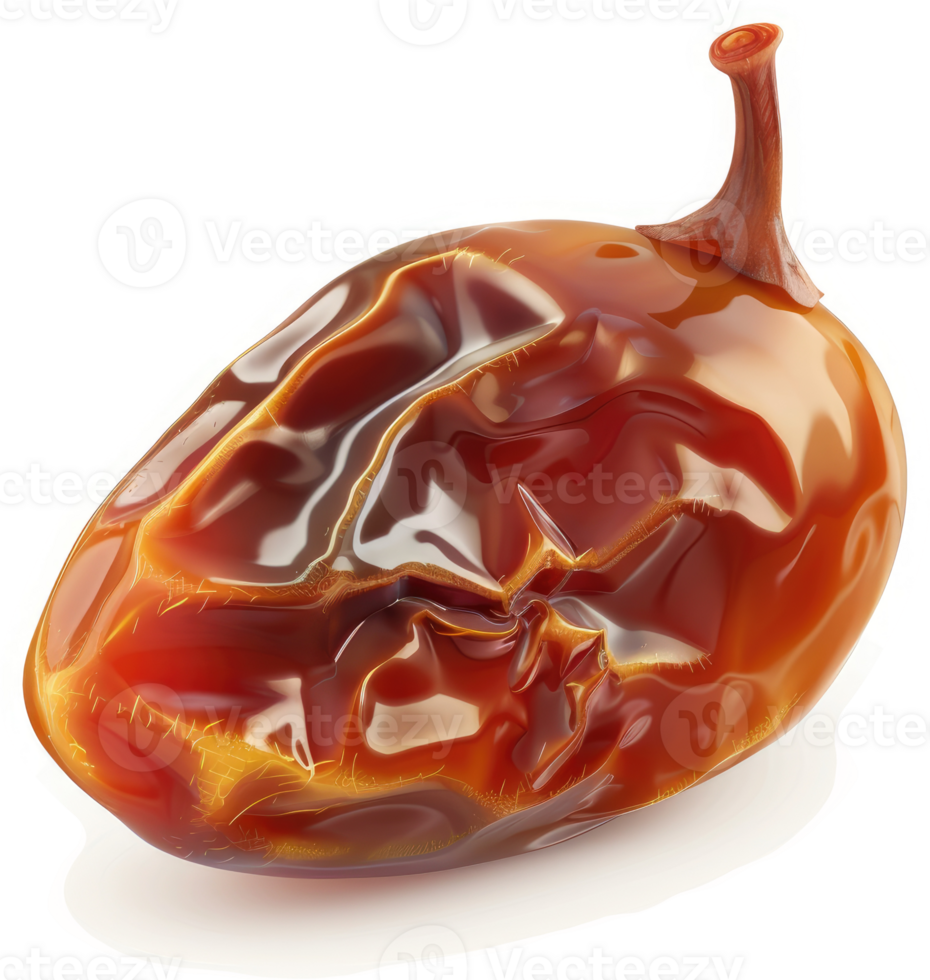 Dried date fruit, exhibiting a glossy, wrinkled texture. png
