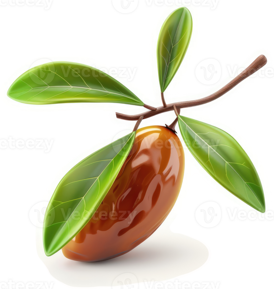 Fresh, glossy date fruit on a branch with vibrant leaves. png