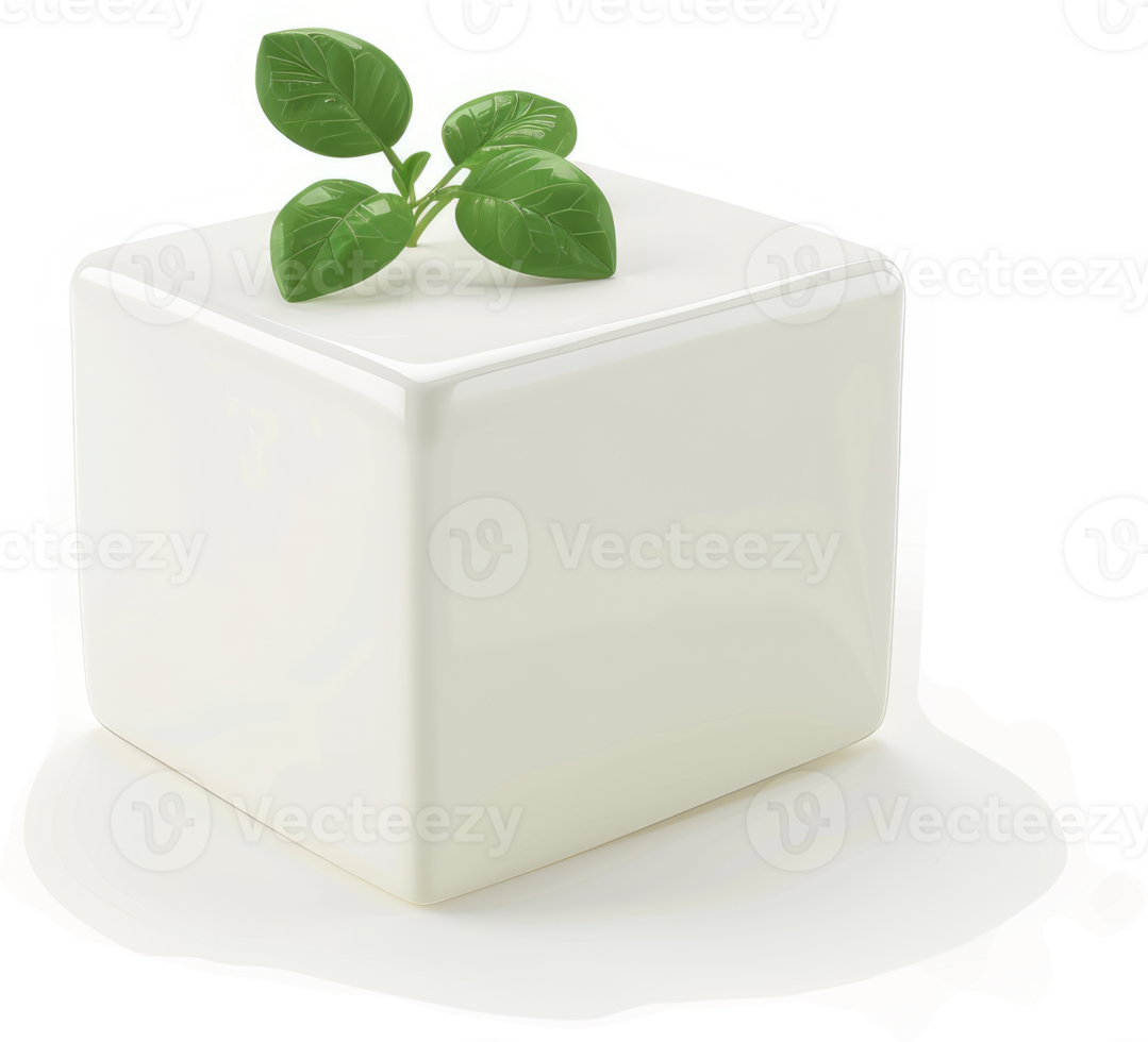 Fresh, minimalist cube of white food product. png