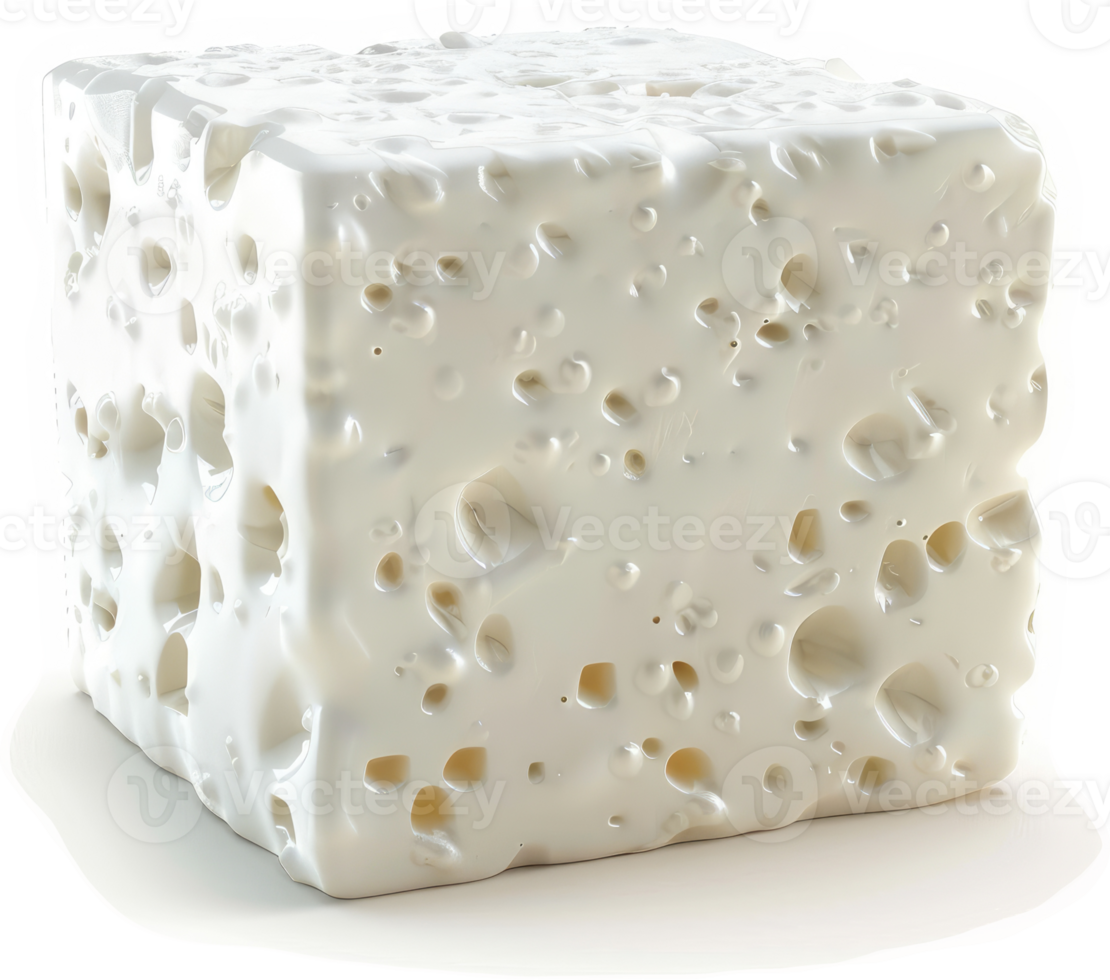 White cheese cube with irregular texture. png