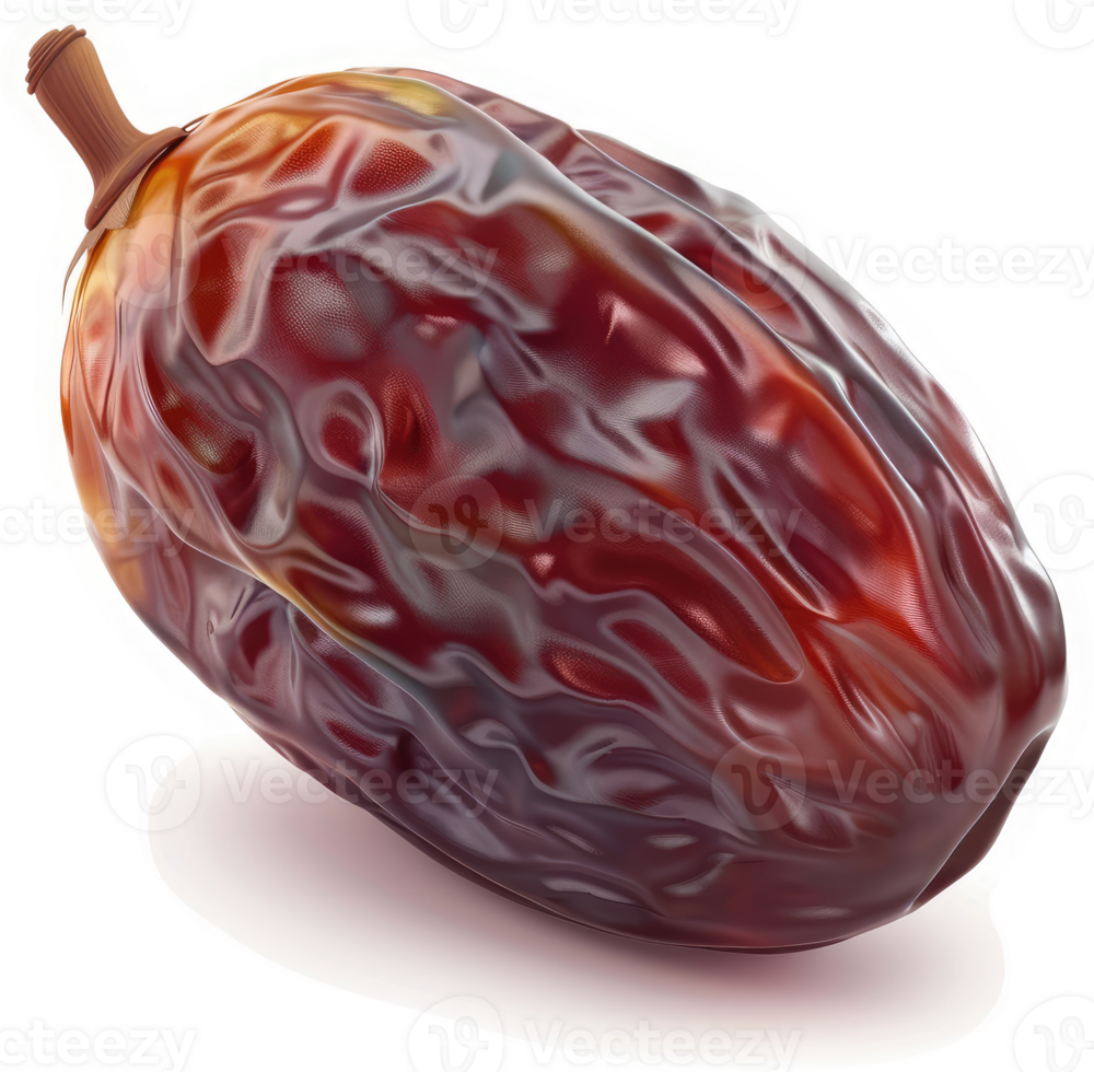 Single, ripe date fruit, glossy exterior. png