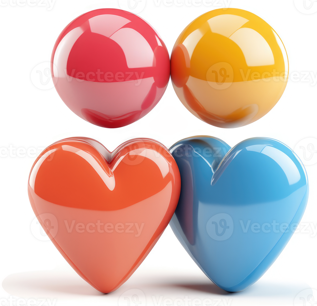 Colorful hearts and spheres forming a unique, playful design. png