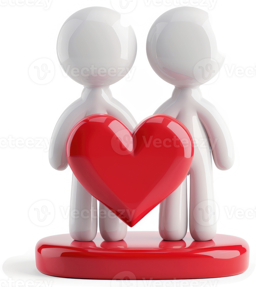 Two figures holding a large red heart, symbolizing love and connection. png