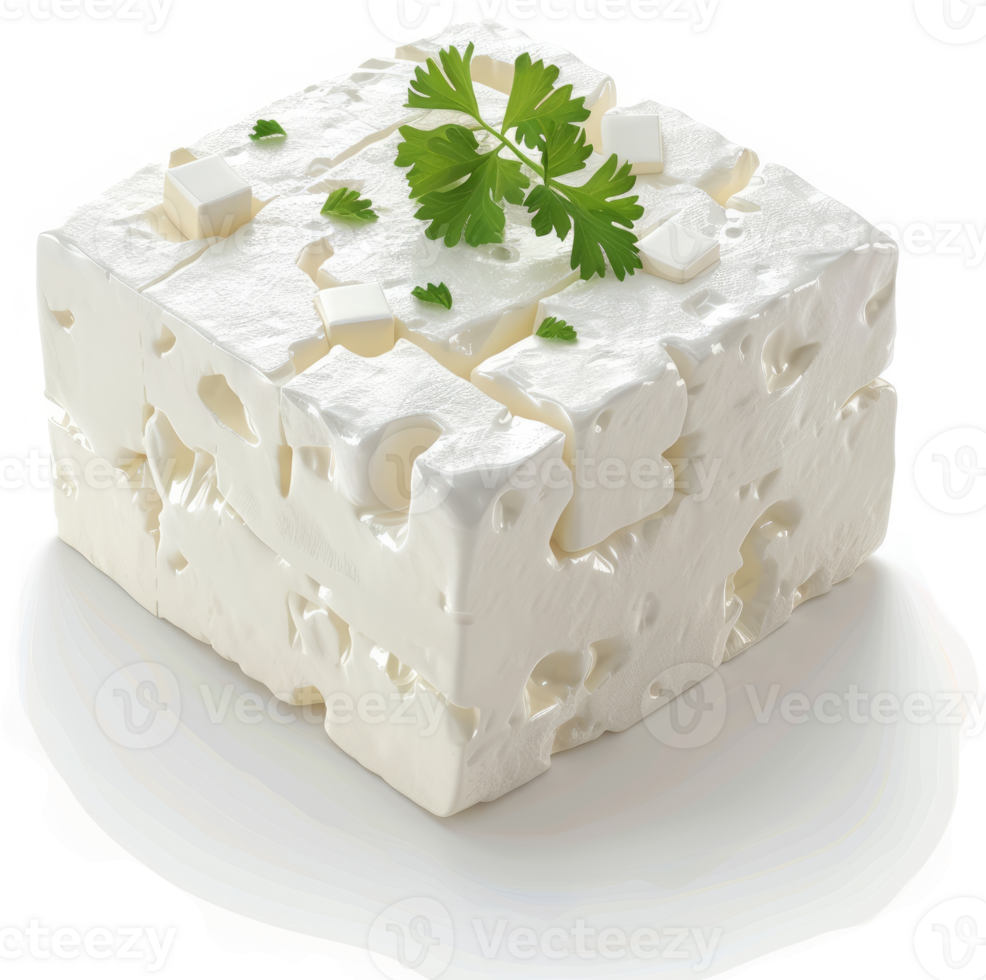 A block of feta cheese, garnished with fresh parsley. png