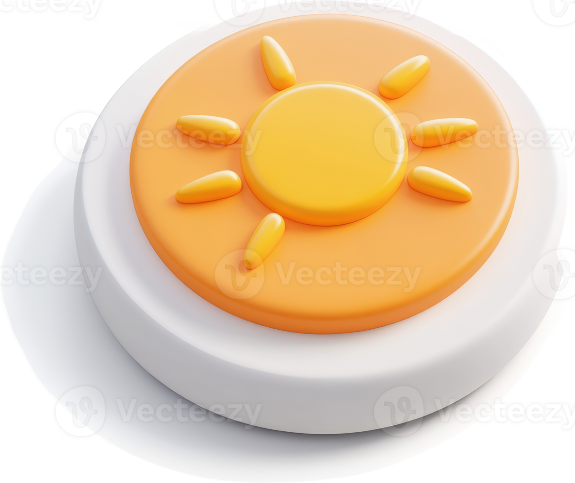 Circular, 3D sun icon, representing warmth. png