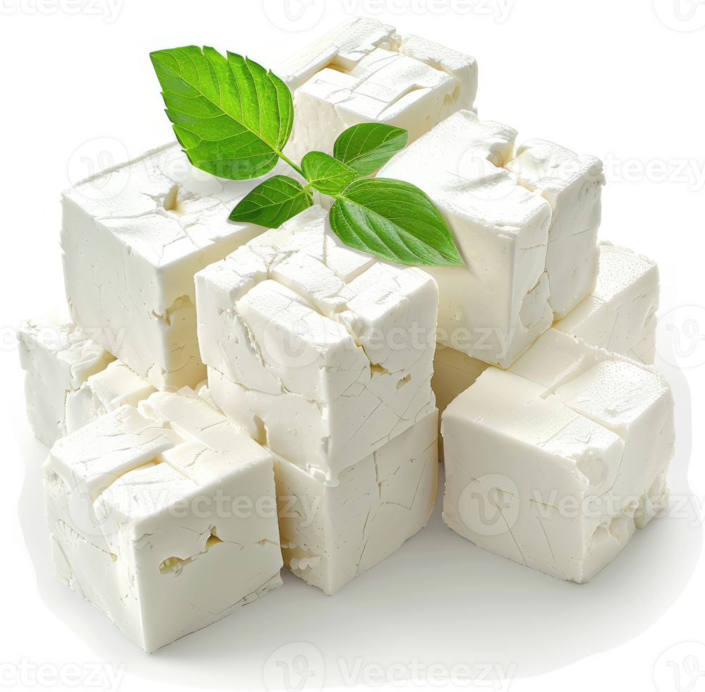 Fresh, cubed feta cheese with herbs. png