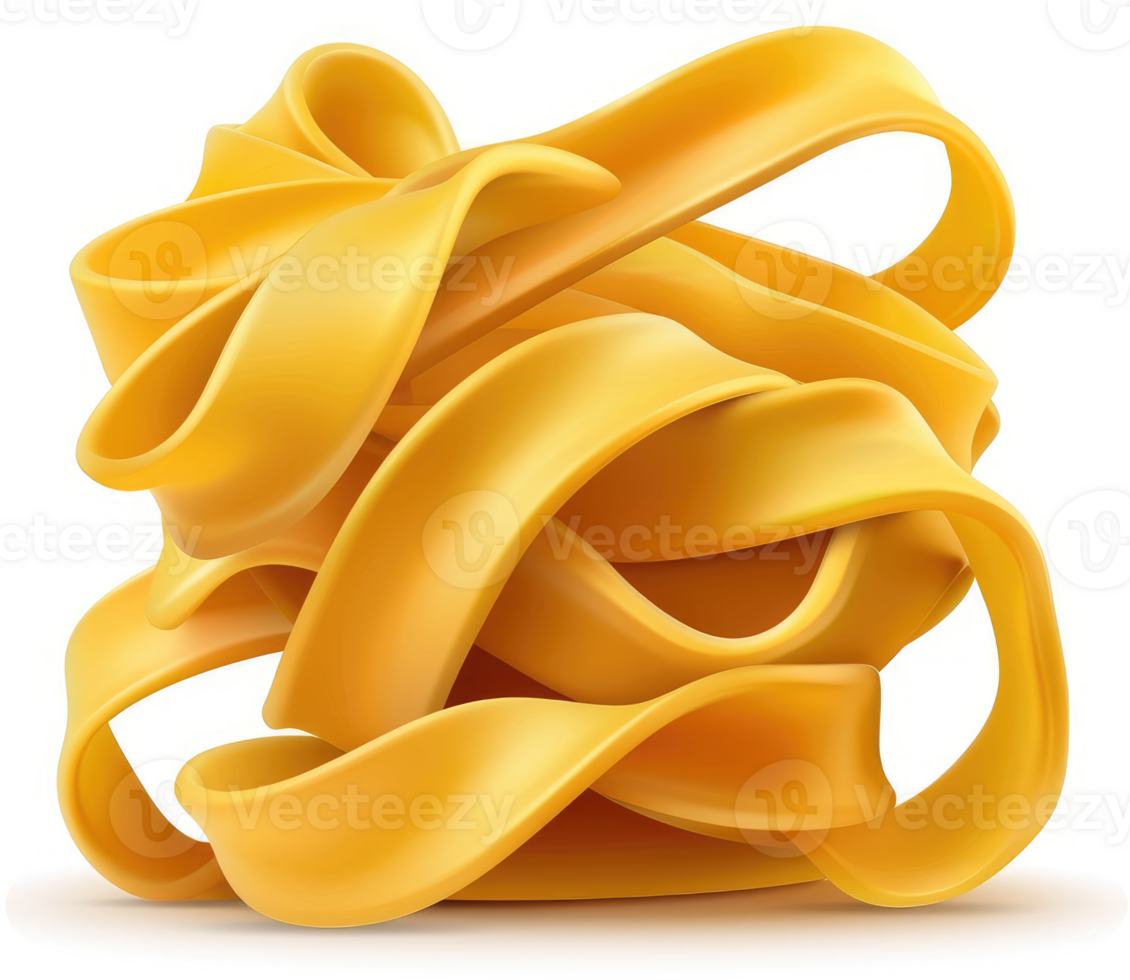 Golden pasta ribbons tightly coiled in a visually appealing display. png