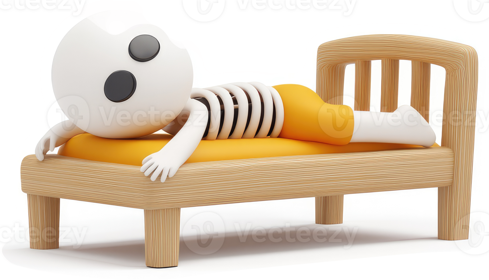A cartoon skeleton rests peacefully in a bed. png