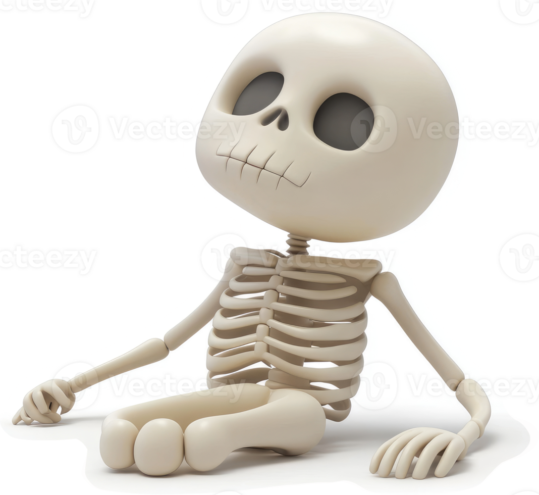 Cartoonish skeleton sitting contemplatively. png