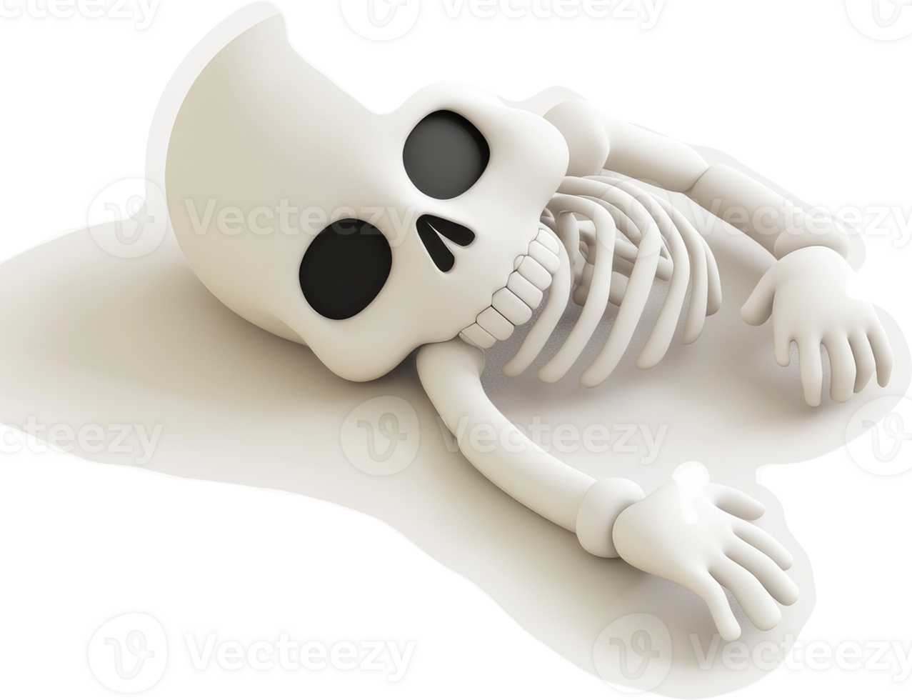 Cartoonish skeleton lying down, appearing relaxed. png