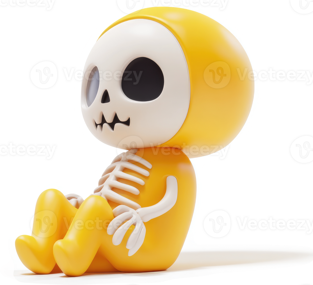Cute yellow skeleton figurine, seated. png