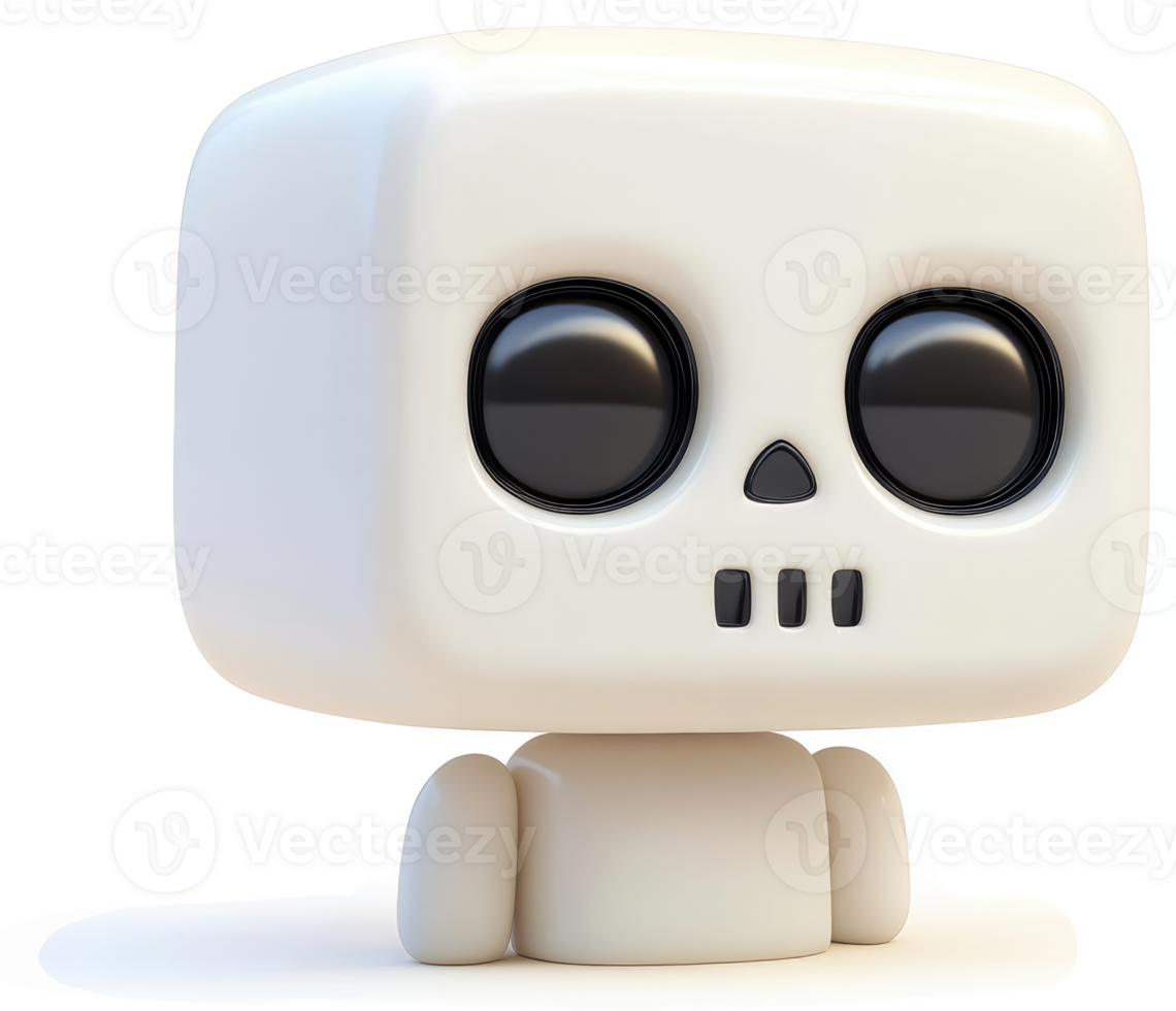 Cute, stylized cube-shaped skull figurine. png