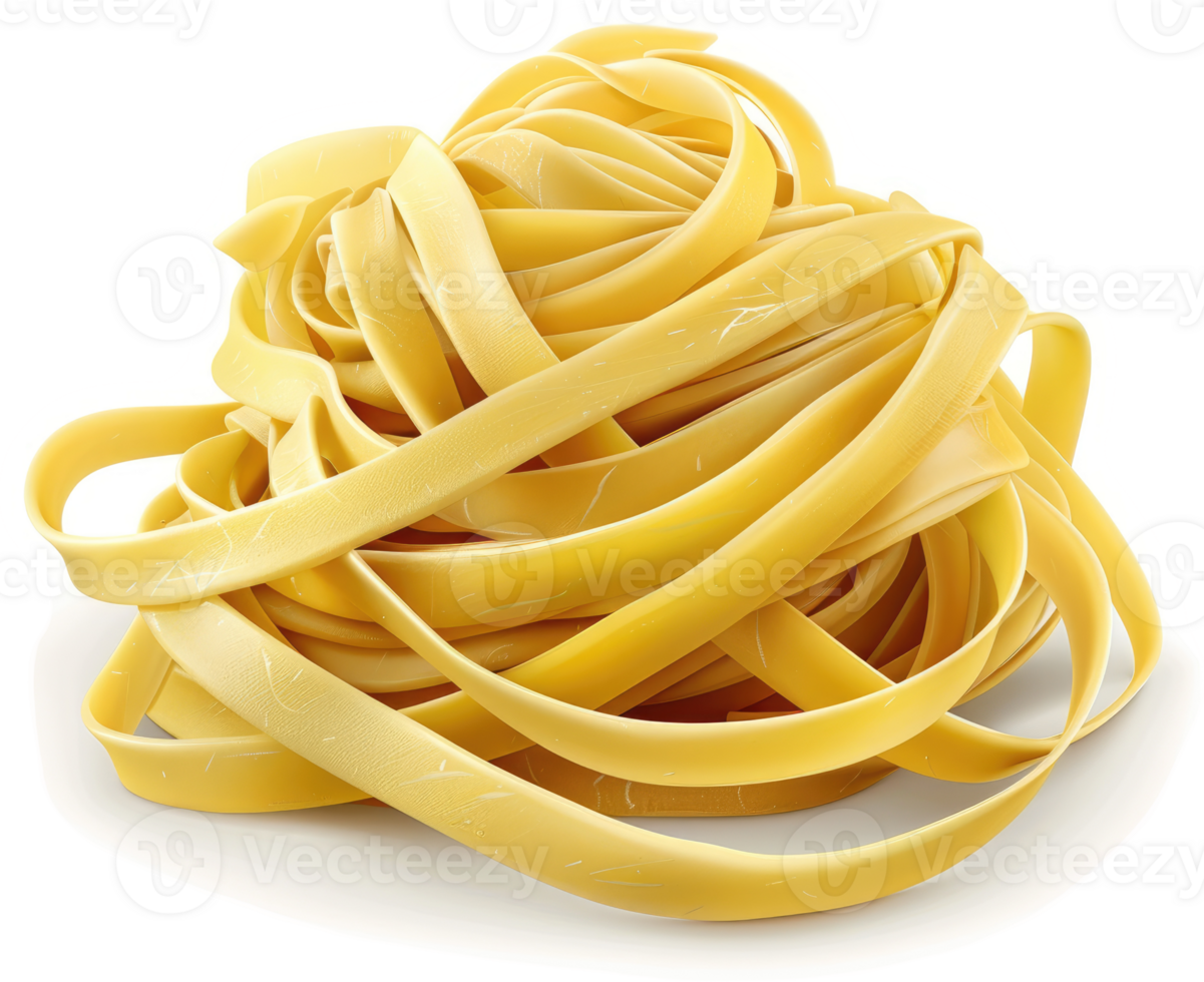 A mound of yellow pasta ribbons awaits cooking. png