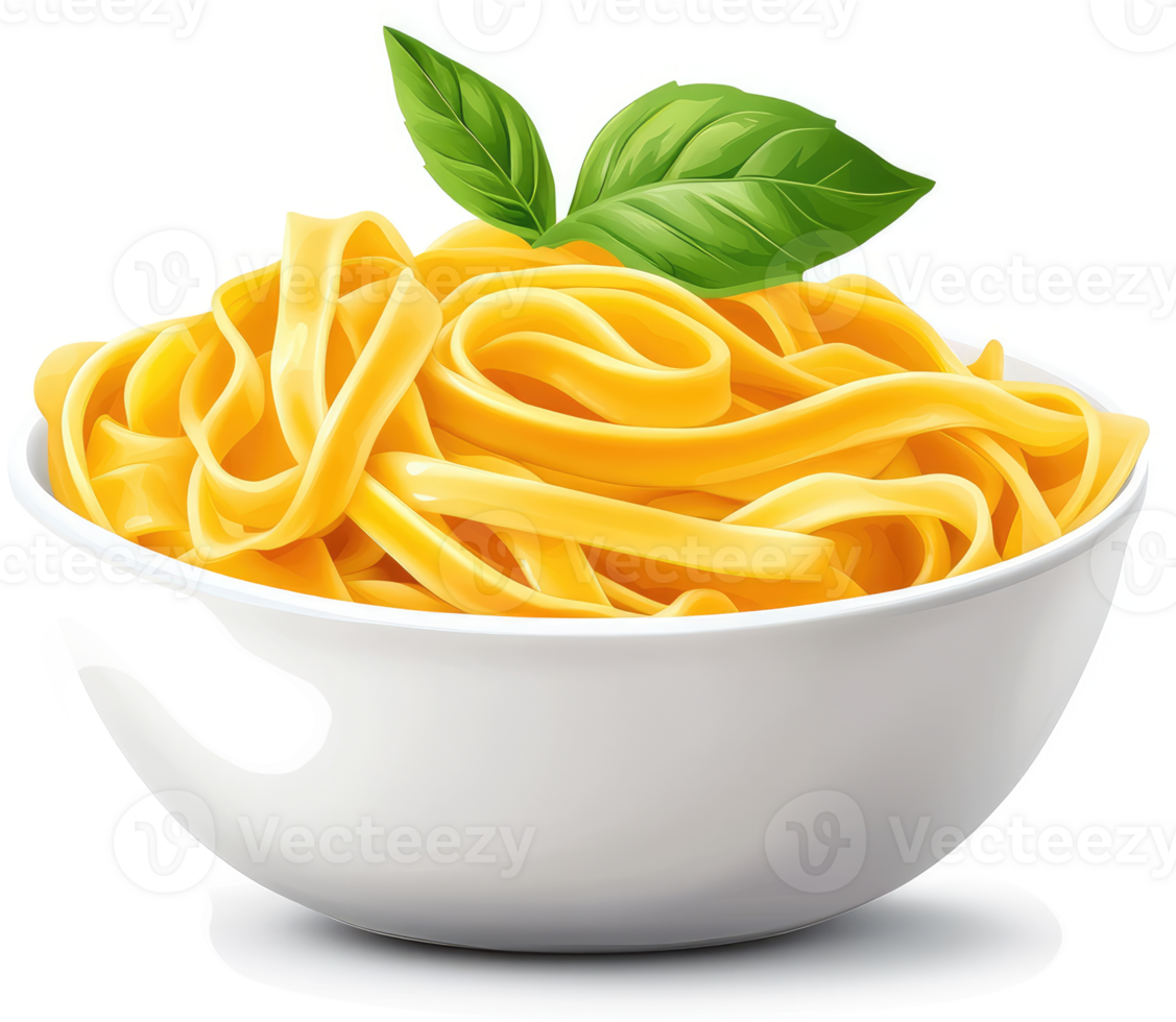 Creamy yellow pasta dish in a white bowl. png