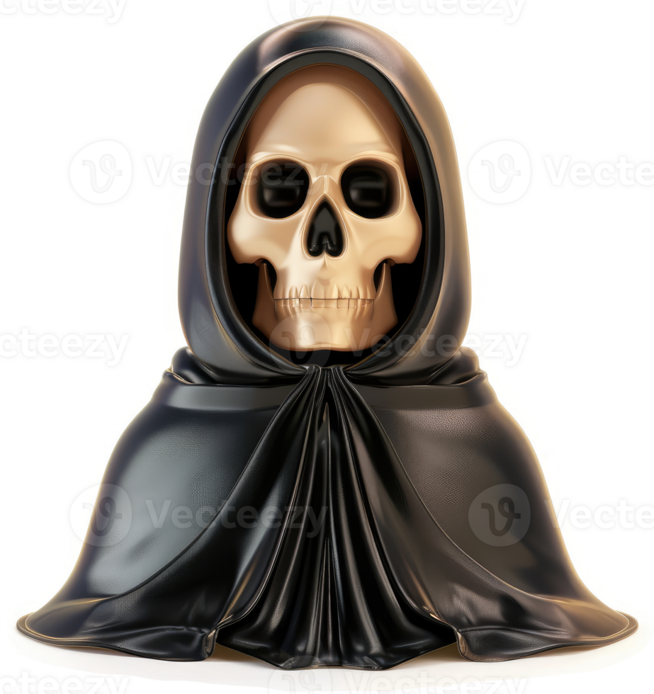 Golden skull in a dark hooded cloak. png