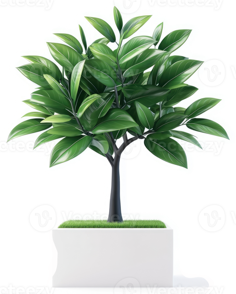 Lush green potted tree with vibrant foliage. png