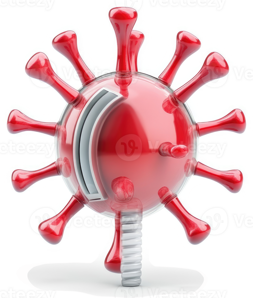 Red virus-shaped phone depicts communication during a pandemic. png