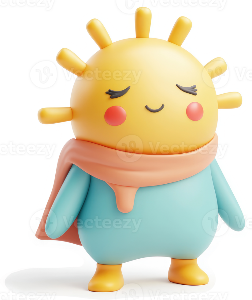 Smiling sun character with a warm scarf. png