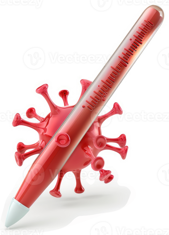 Red stylus poised over a virus model. png