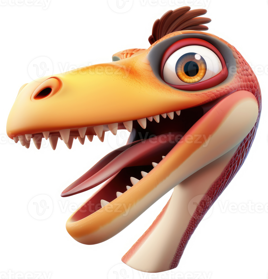 Cartoonish dinosaur head with a wide, joyful expression. png