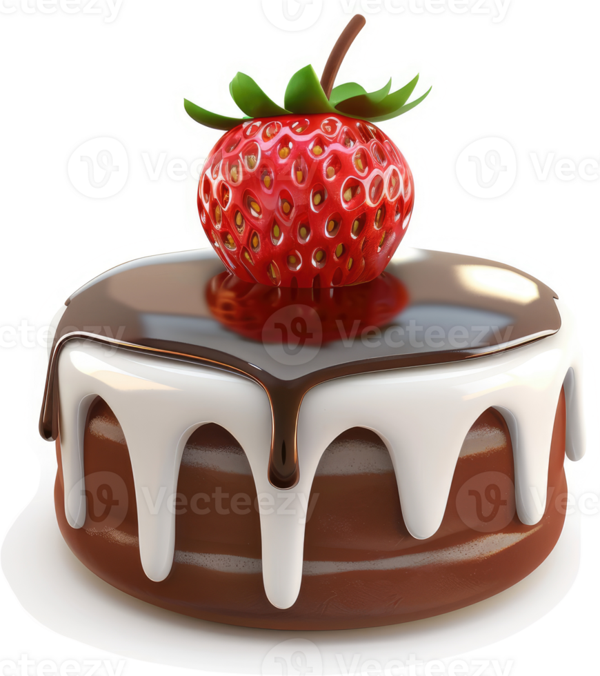 Delicious chocolate cake topped with a fresh strawberry. png