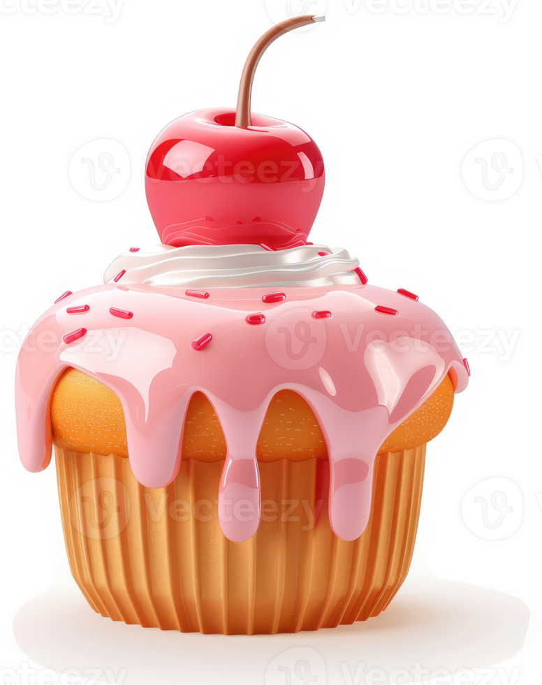 A delicious-looking pink frosted cupcake topped with a cherry. png