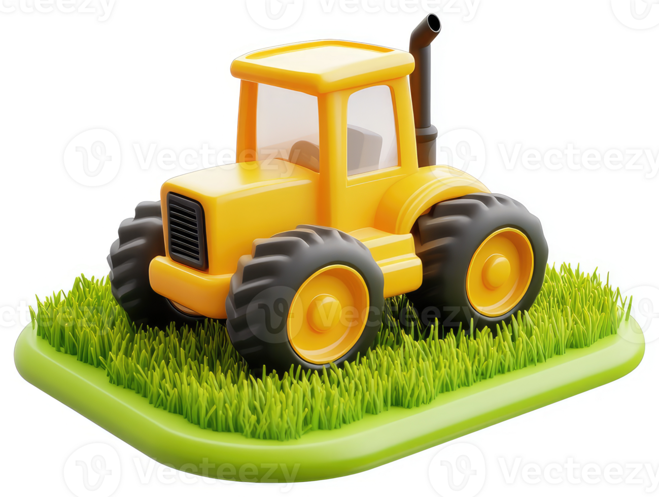 Animated yellow tractor on a grassy patch. png