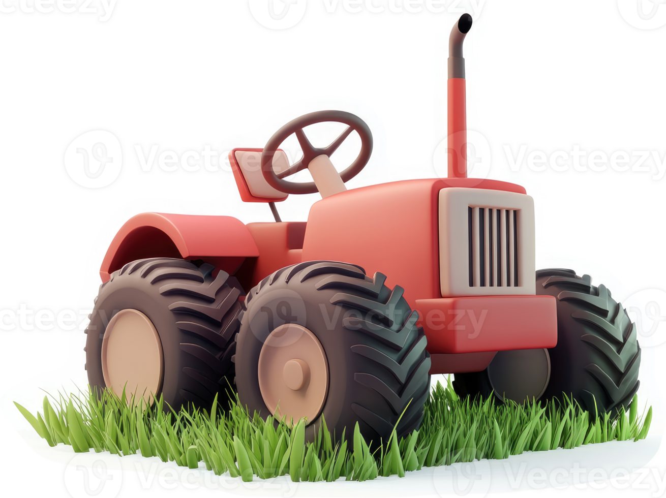 Cartoonish red tractor sits in a grassy field. png