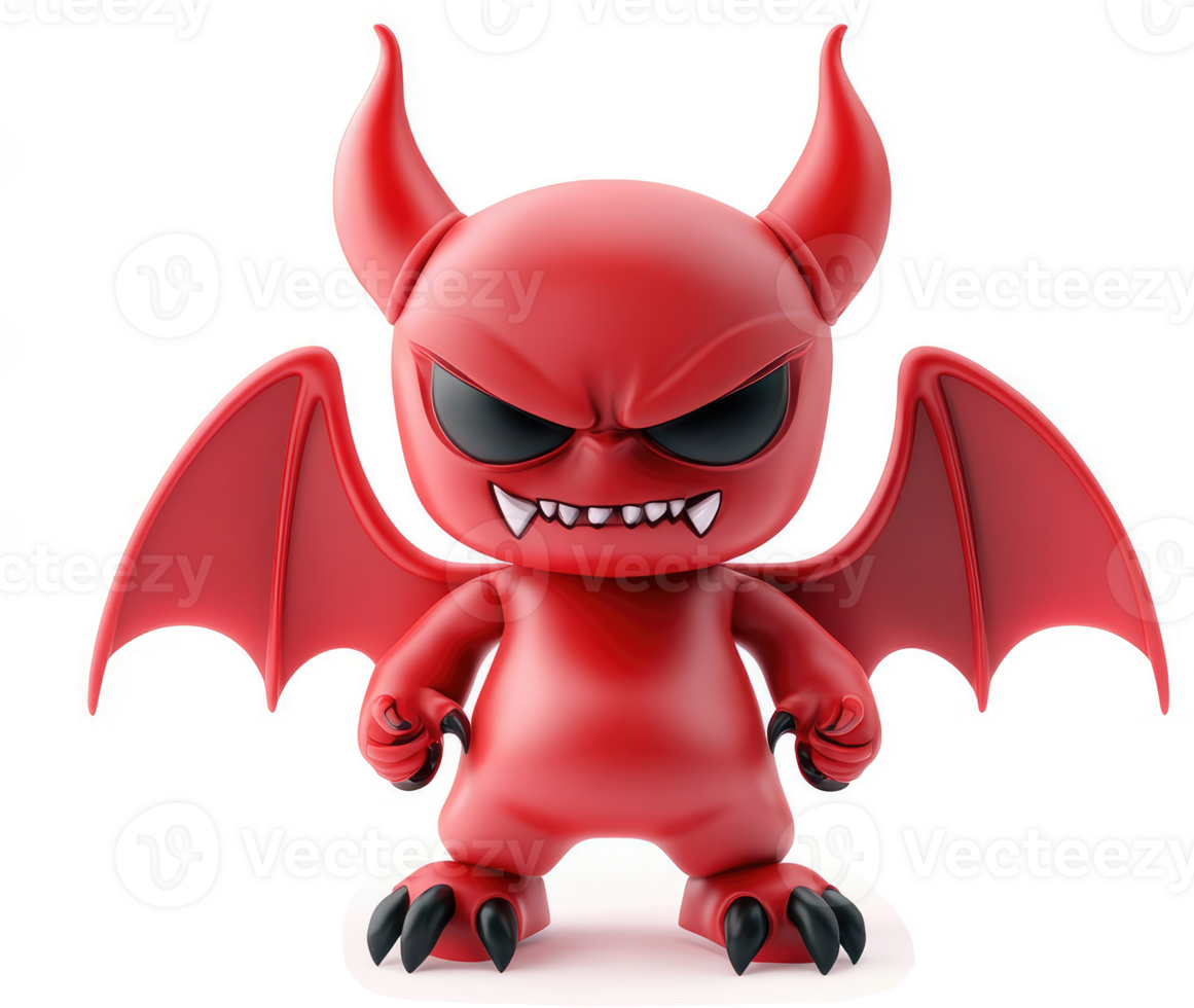 Red demonic figurine with large horns and wings. png