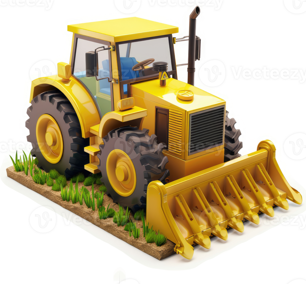 Yellow tractor with a farming implement. png