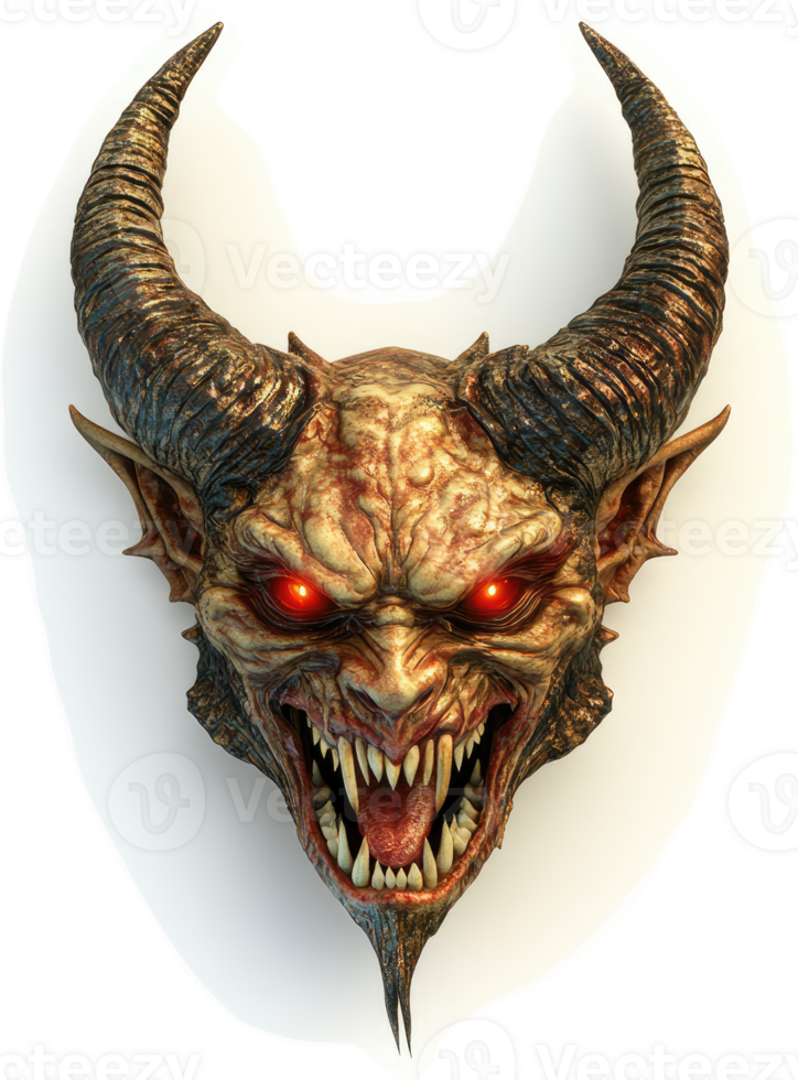 Ferocious demon head, sculpted in horror. png
