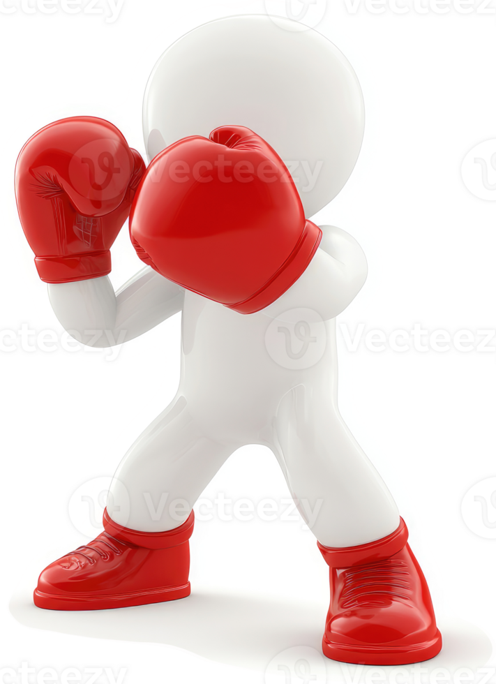 White figure in boxing stance with red gloves. png