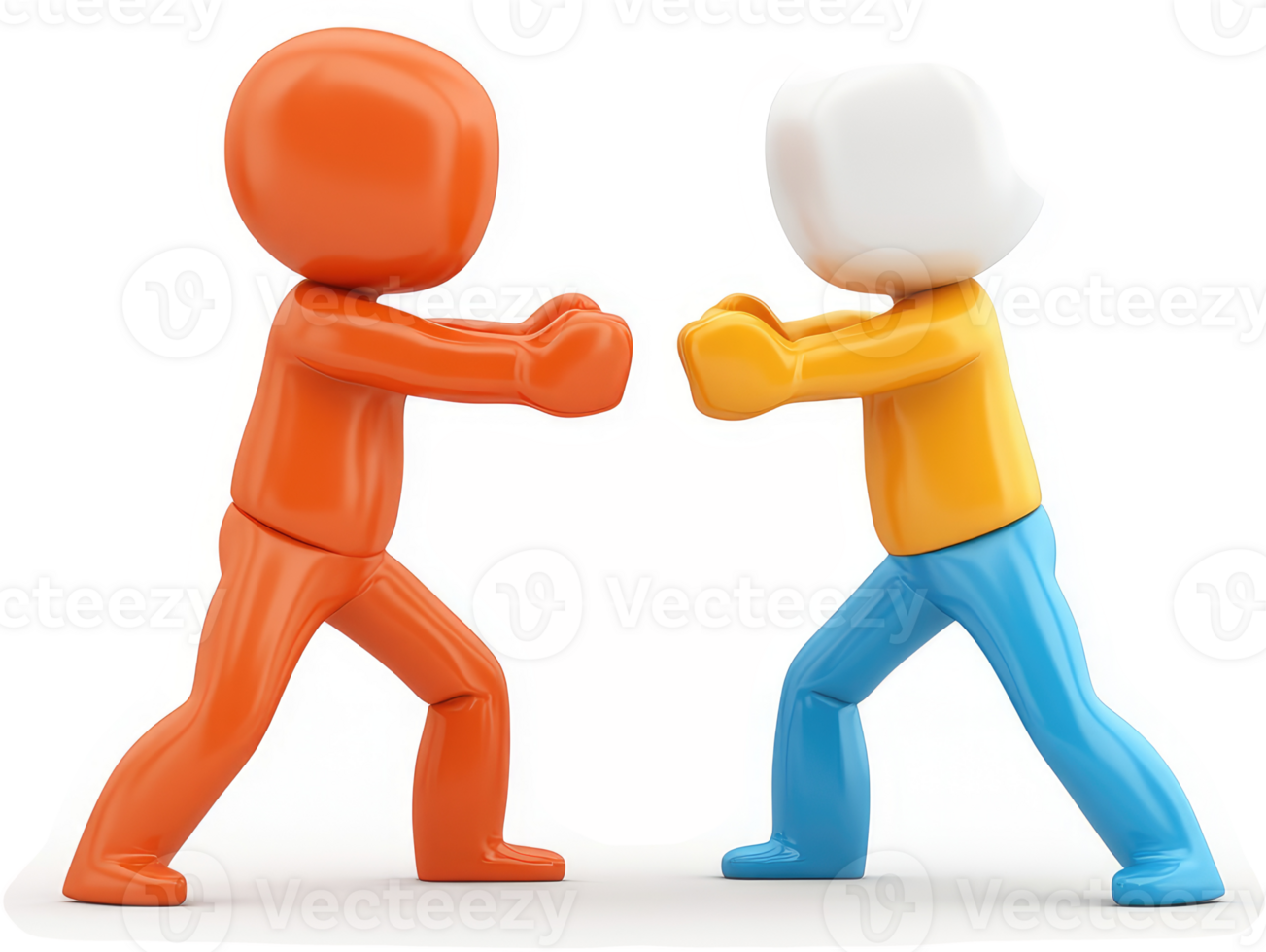 Orange and yellow figures push against each other. png
