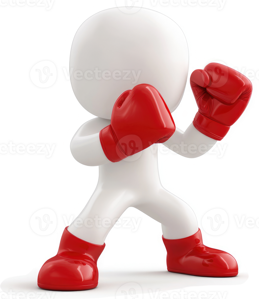 White cartoon figure in boxing stance. png