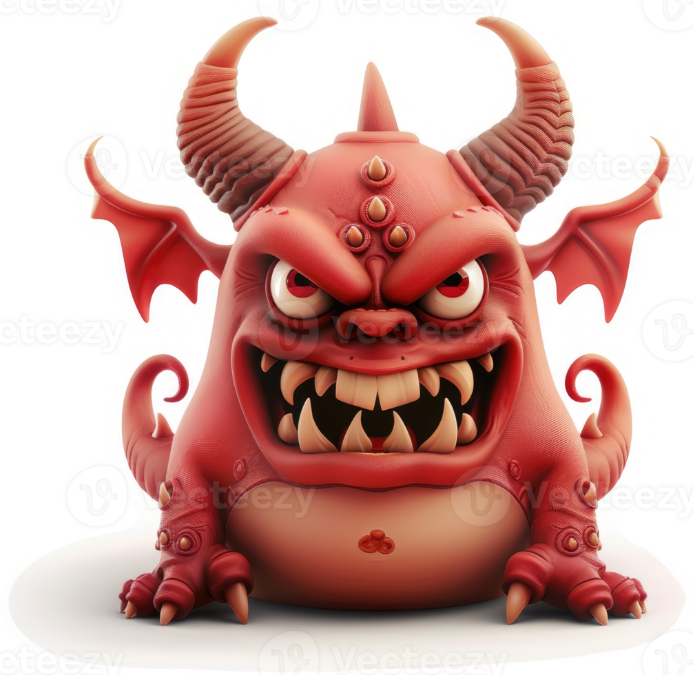 Red, cartoonish devil caricature with menacing expression. png