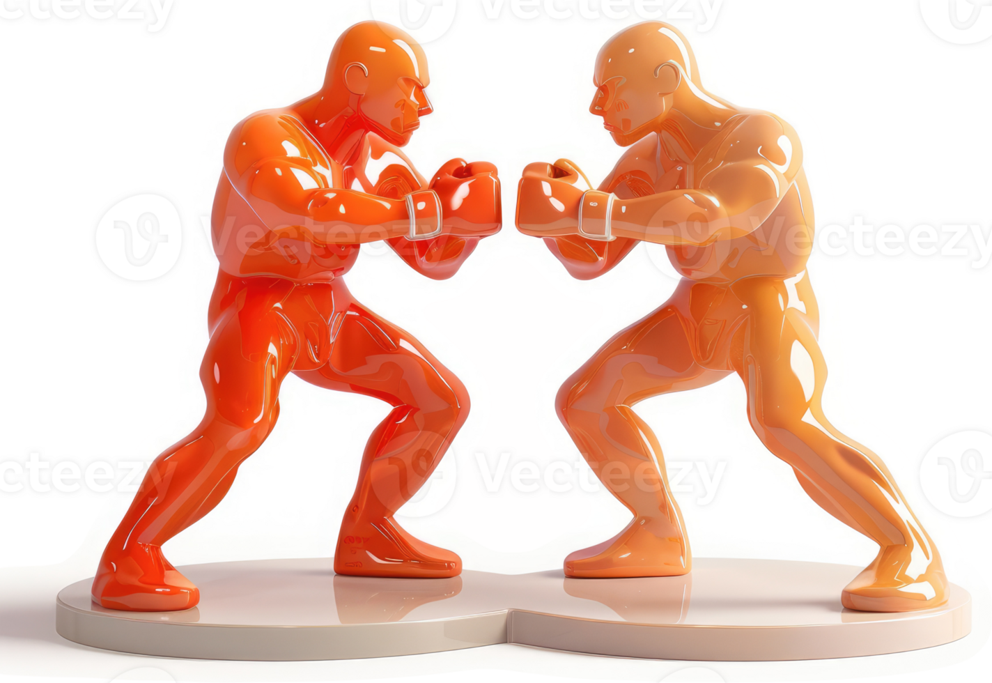 Two opposing figures in vibrant orange and peach, poised for a boxing match. png