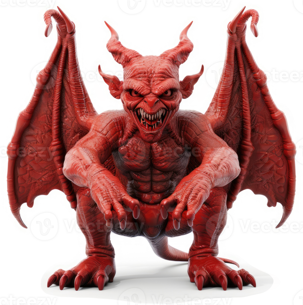 Red demonic gargoyle figure in a squatting pose. png