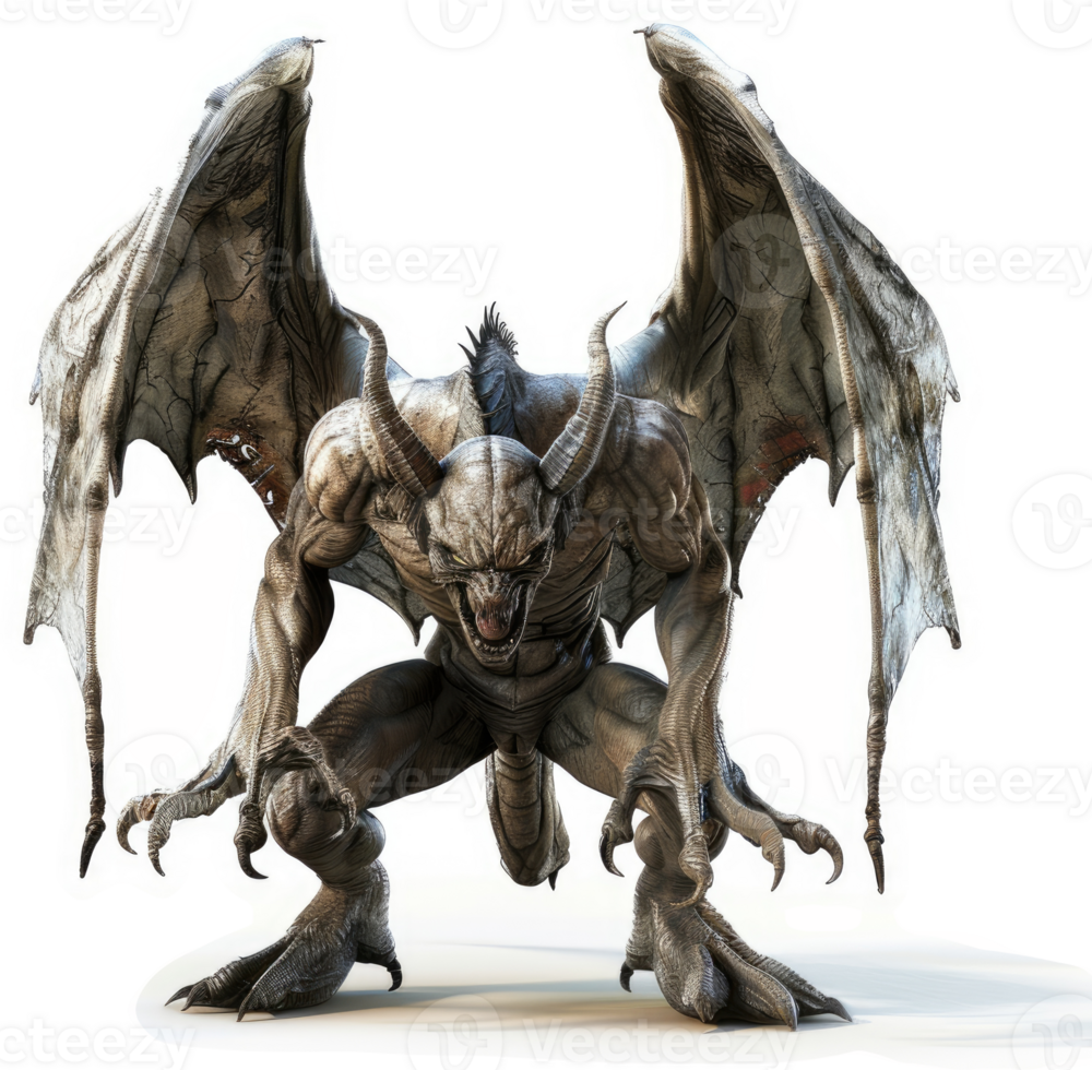 Ferocious winged creature with sharp claws and horns. png