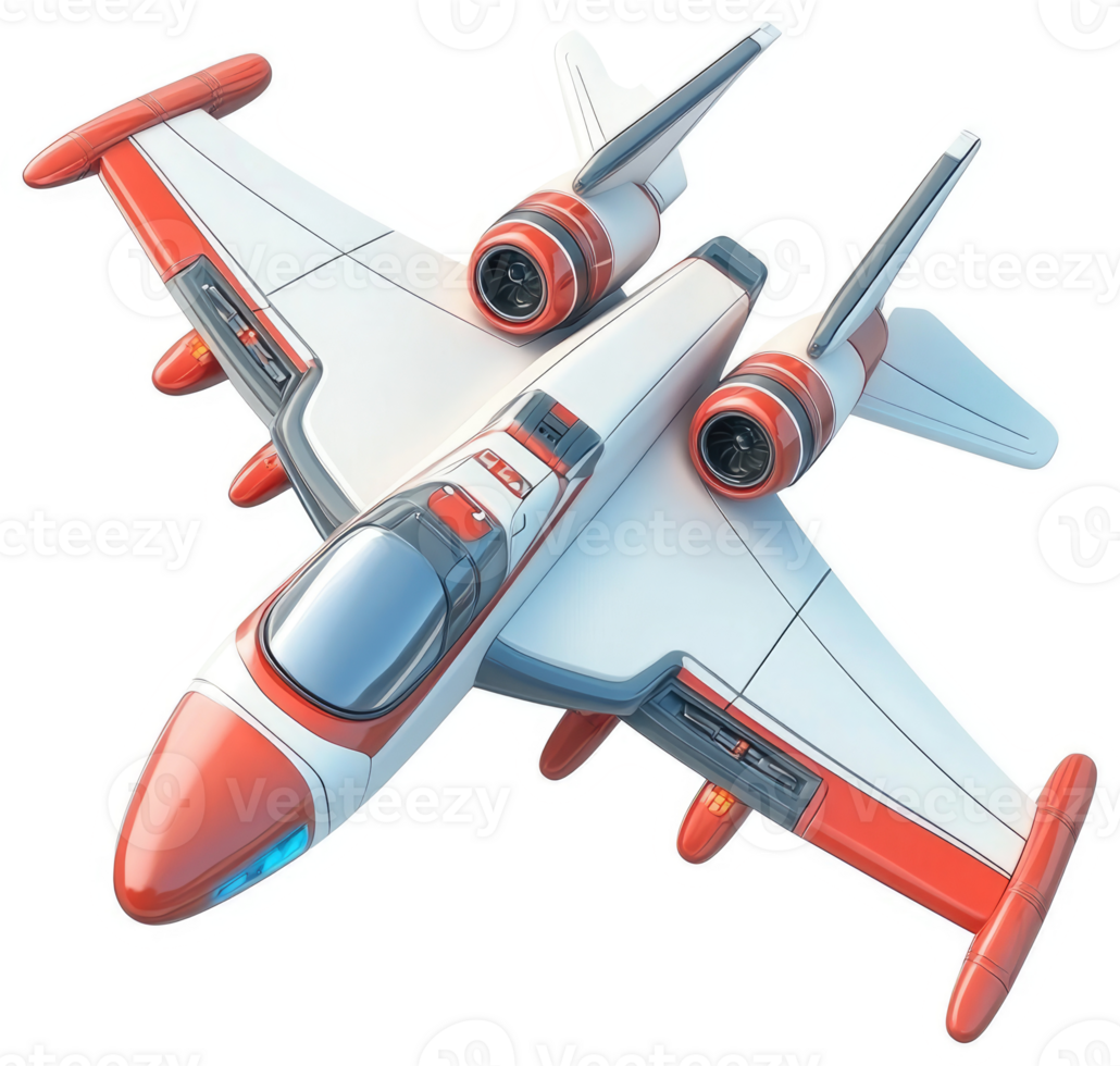 Futuristic jet aircraft with vibrant orange and white color scheme. png