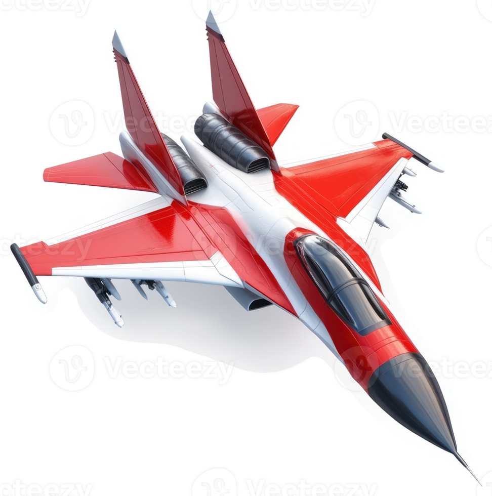 Modern combat jet with vibrant red and white livery. png