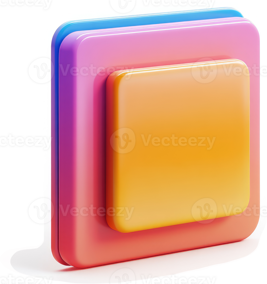 Stacked, colorful square button graphic design element. png
