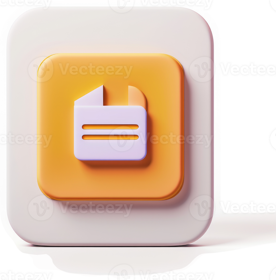 3D rendered, orange-and-white icon depicting a file. png