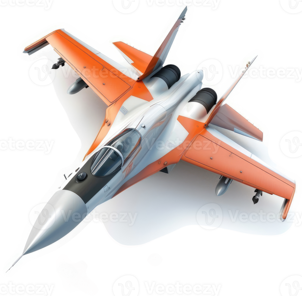 High-angle view of a modern military jet aircraft. png