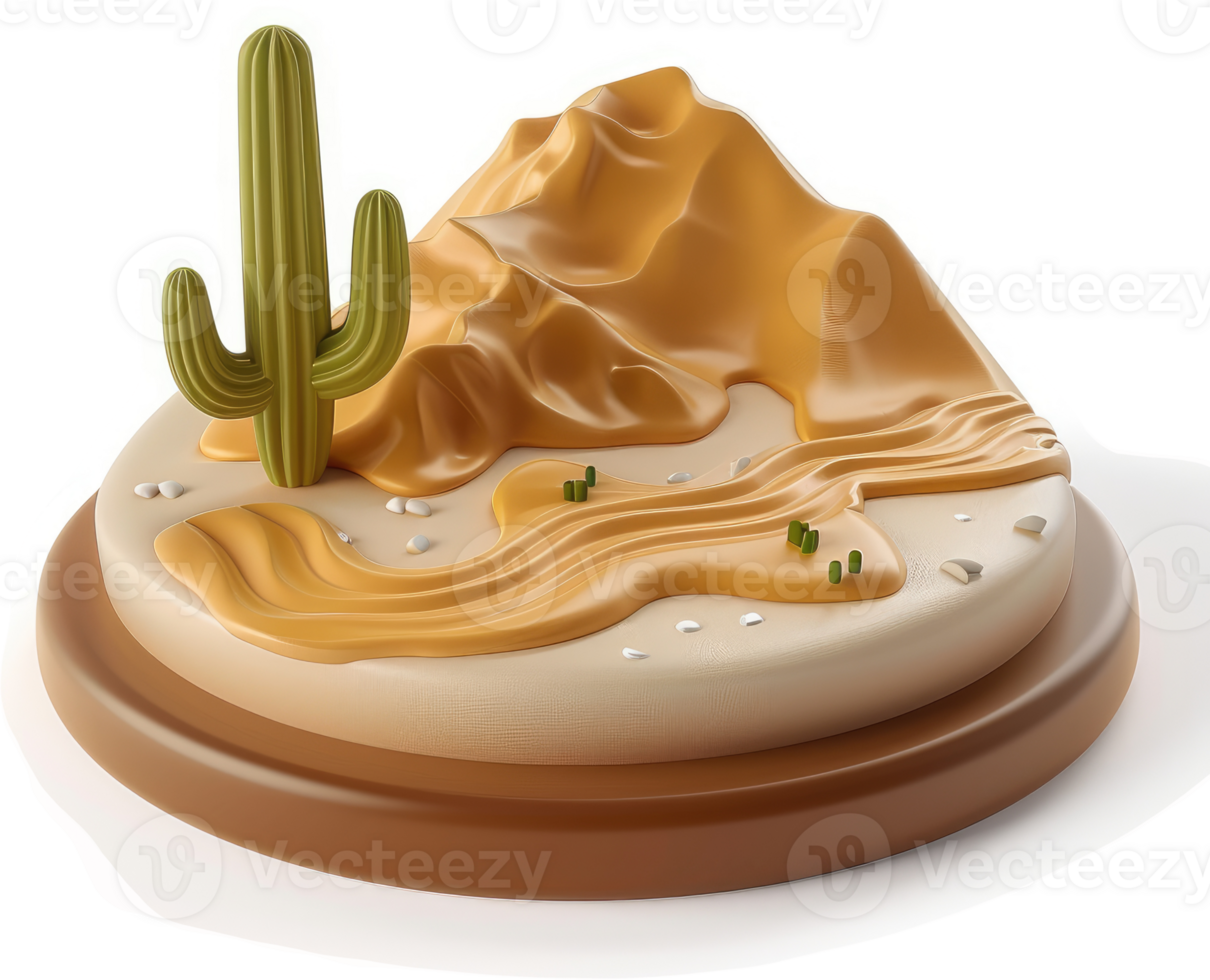 Desert landscape miniature, stylized and whimsical. png